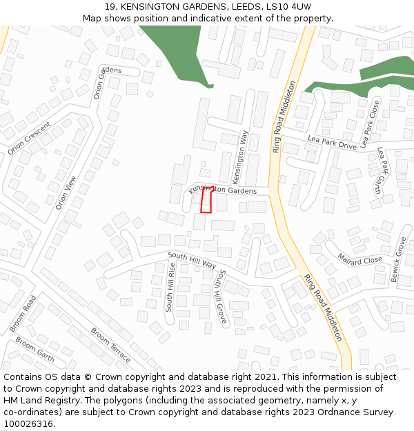 19, KENSINGTON GARDENS, LEEDS, LS10 4UW: Location map and indicative extent of plot