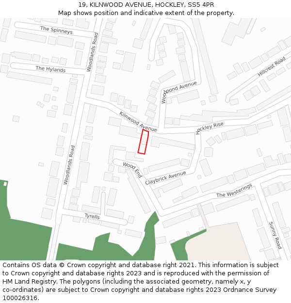 19, KILNWOOD AVENUE, HOCKLEY, SS5 4PR: Location map and indicative extent of plot