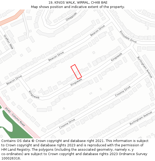 19, KINGS WALK, WIRRAL, CH48 8AE: Location map and indicative extent of plot