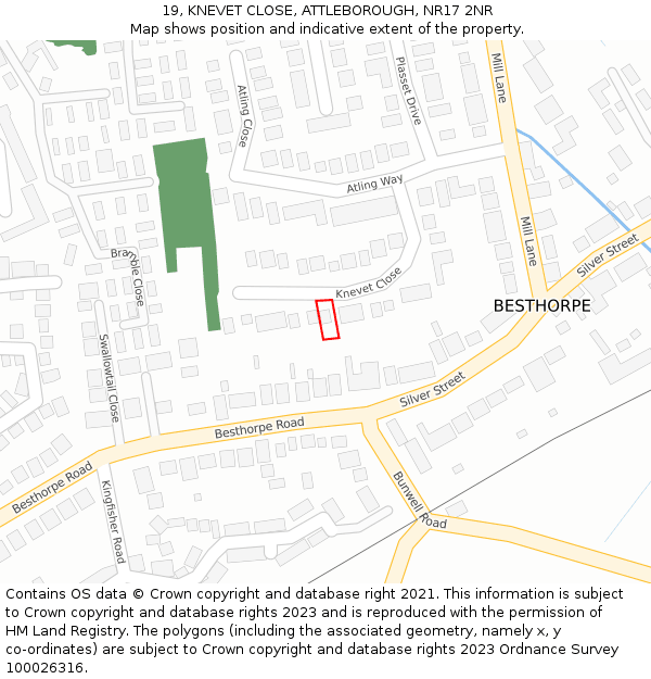 19, KNEVET CLOSE, ATTLEBOROUGH, NR17 2NR: Location map and indicative extent of plot