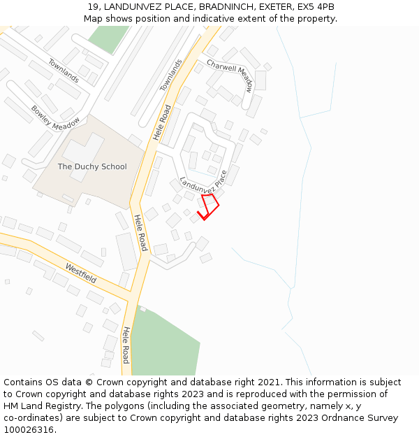 19, LANDUNVEZ PLACE, BRADNINCH, EXETER, EX5 4PB: Location map and indicative extent of plot