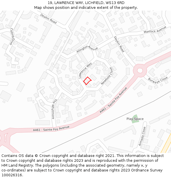 19, LAWRENCE WAY, LICHFIELD, WS13 6RD: Location map and indicative extent of plot