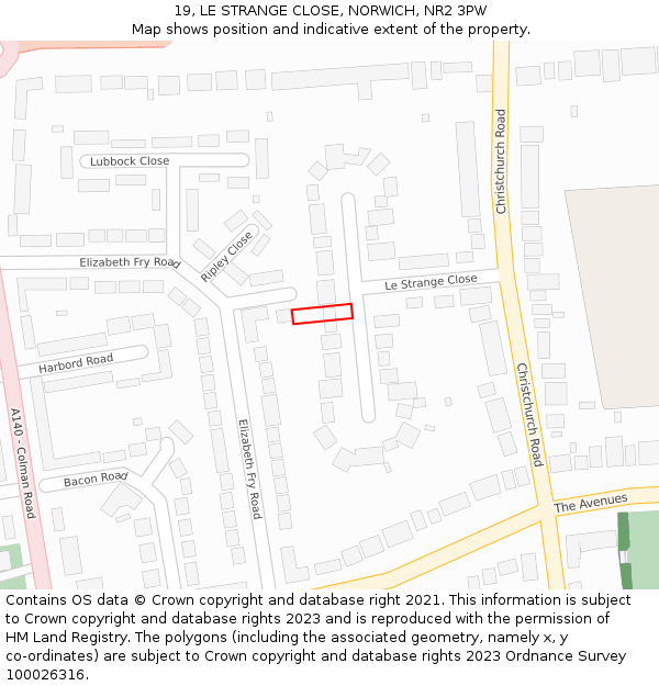19, LE STRANGE CLOSE, NORWICH, NR2 3PW: Location map and indicative extent of plot