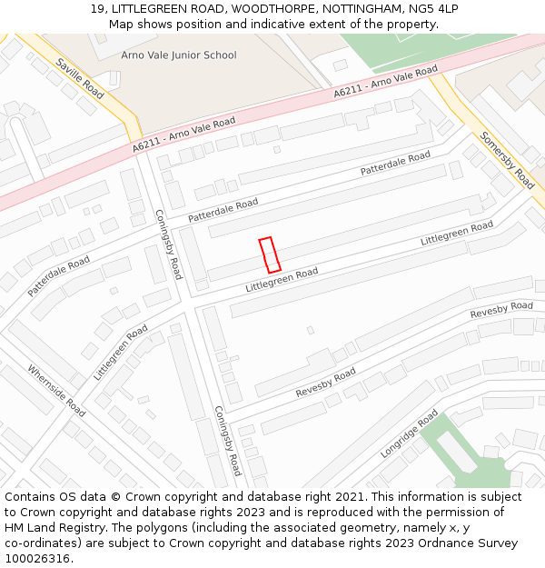 19, LITTLEGREEN ROAD, WOODTHORPE, NOTTINGHAM, NG5 4LP: Location map and indicative extent of plot