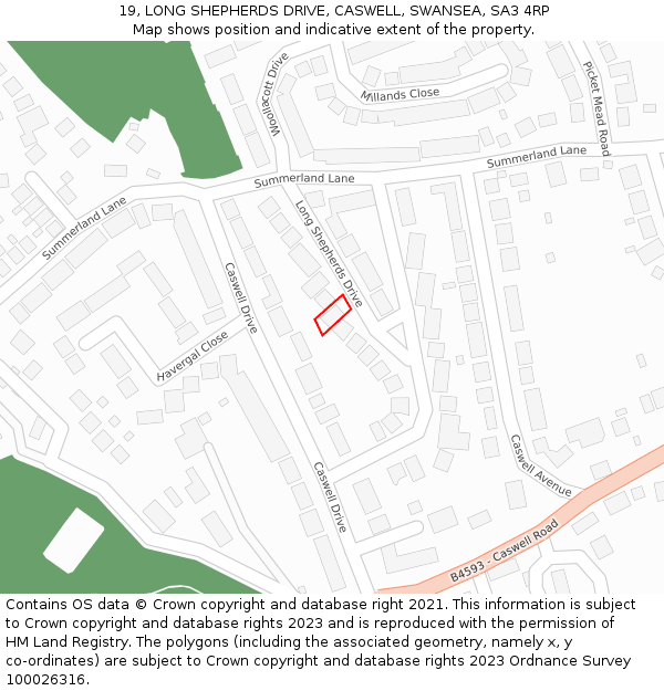 19, LONG SHEPHERDS DRIVE, CASWELL, SWANSEA, SA3 4RP: Location map and indicative extent of plot