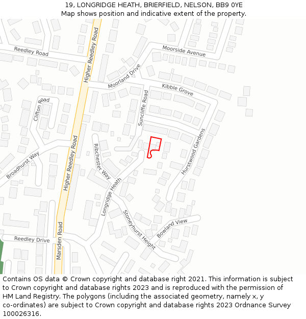 19, LONGRIDGE HEATH, BRIERFIELD, NELSON, BB9 0YE: Location map and indicative extent of plot