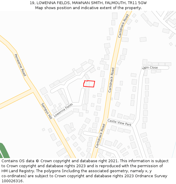 19, LOWENNA FIELDS, MAWNAN SMITH, FALMOUTH, TR11 5GW: Location map and indicative extent of plot