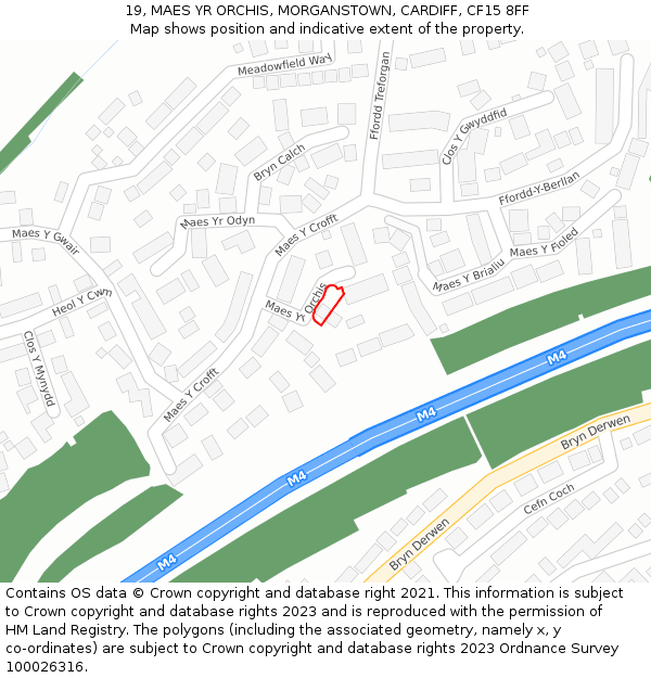 19, MAES YR ORCHIS, MORGANSTOWN, CARDIFF, CF15 8FF: Location map and indicative extent of plot