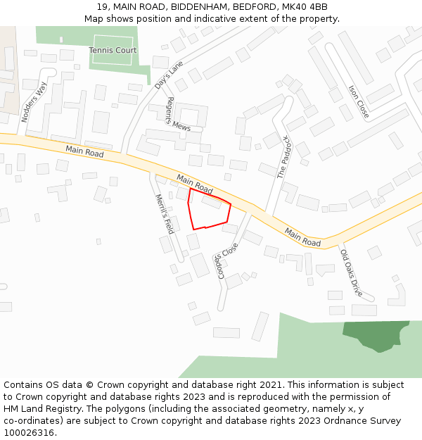 19, MAIN ROAD, BIDDENHAM, BEDFORD, MK40 4BB: Location map and indicative extent of plot