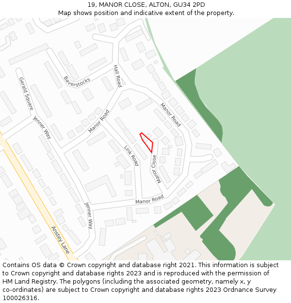 19, MANOR CLOSE, ALTON, GU34 2PD: Location map and indicative extent of plot