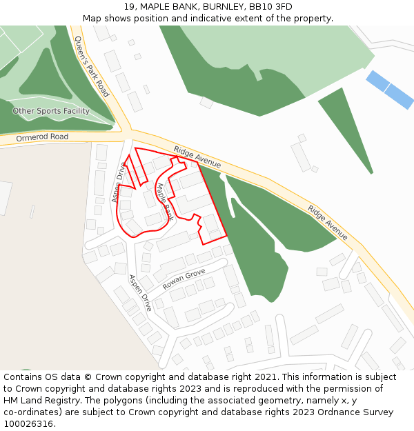 19, MAPLE BANK, BURNLEY, BB10 3FD: Location map and indicative extent of plot