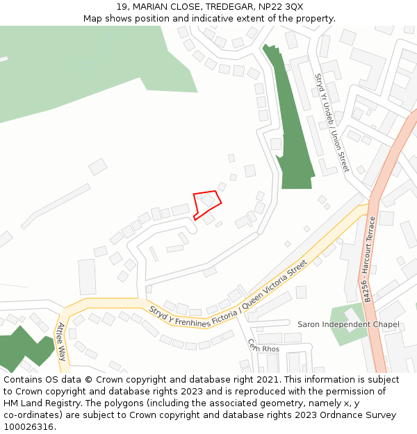 19, MARIAN CLOSE, TREDEGAR, NP22 3QX: Location map and indicative extent of plot