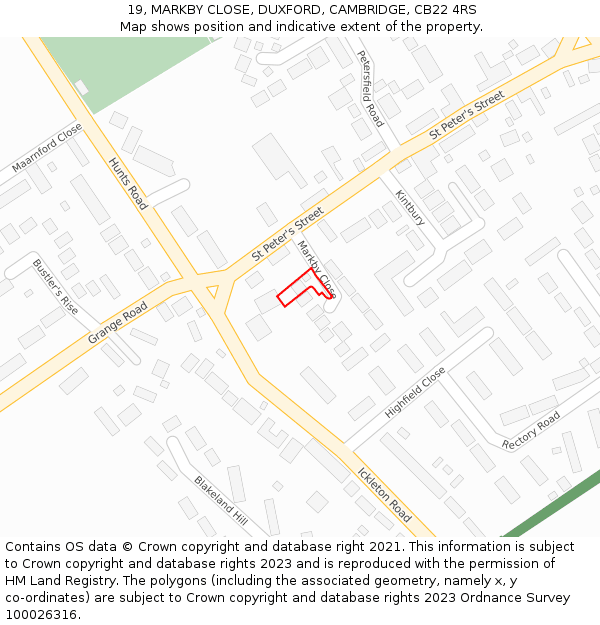 19, MARKBY CLOSE, DUXFORD, CAMBRIDGE, CB22 4RS: Location map and indicative extent of plot