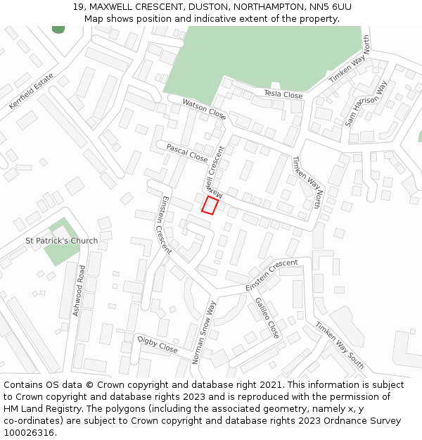 19, MAXWELL CRESCENT, DUSTON, NORTHAMPTON, NN5 6UU: Location map and indicative extent of plot