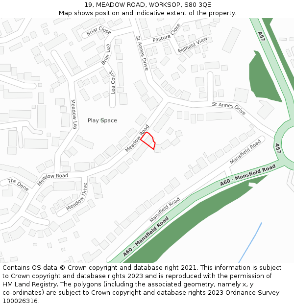 19, MEADOW ROAD, WORKSOP, S80 3QE: Location map and indicative extent of plot