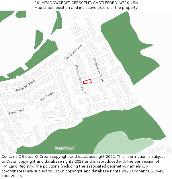 19, MEADOWCROFT CRESCENT, CASTLEFORD, WF10 4SN: Location map and indicative extent of plot