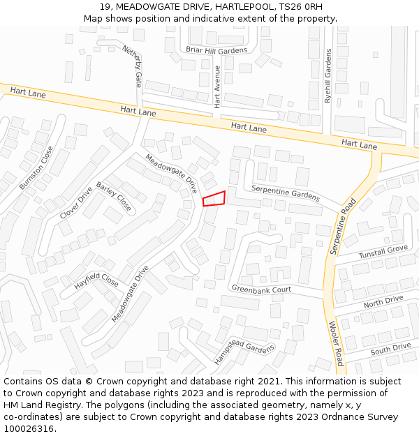 19, MEADOWGATE DRIVE, HARTLEPOOL, TS26 0RH: Location map and indicative extent of plot