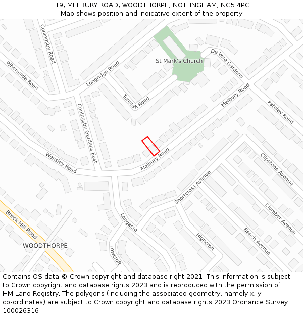 19, MELBURY ROAD, WOODTHORPE, NOTTINGHAM, NG5 4PG: Location map and indicative extent of plot