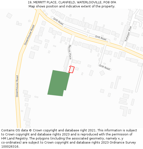 19, MERRITT PLACE, CLANFIELD, WATERLOOVILLE, PO8 0FA: Location map and indicative extent of plot