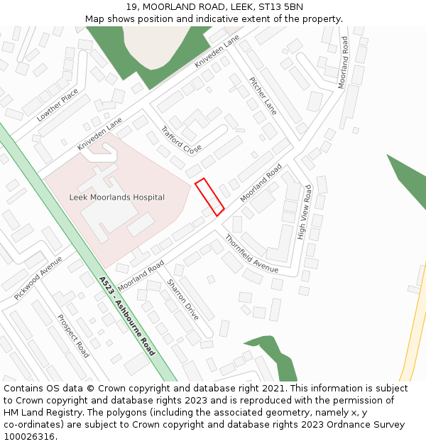 19, MOORLAND ROAD, LEEK, ST13 5BN: Location map and indicative extent of plot