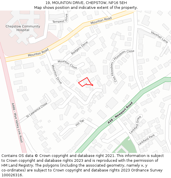 19, MOUNTON DRIVE, CHEPSTOW, NP16 5EH: Location map and indicative extent of plot