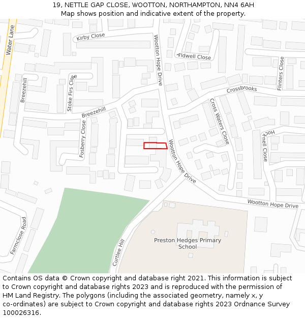 19, NETTLE GAP CLOSE, WOOTTON, NORTHAMPTON, NN4 6AH: Location map and indicative extent of plot