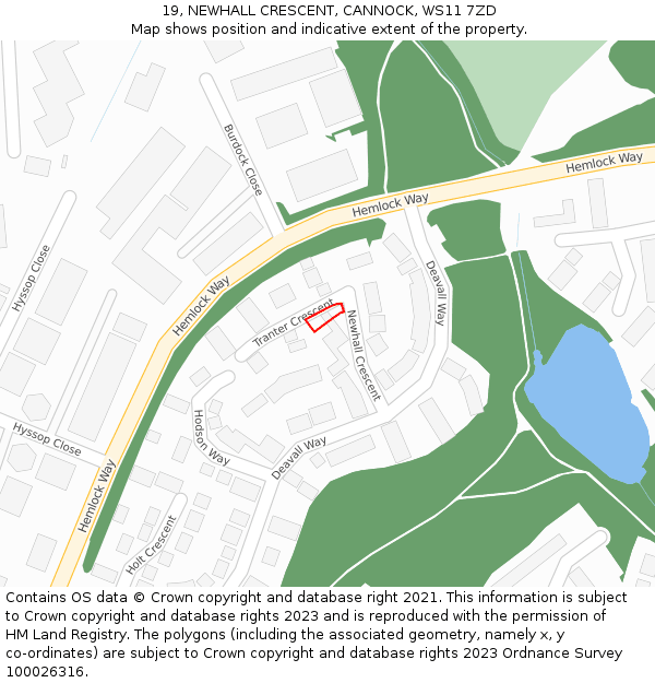 19, NEWHALL CRESCENT, CANNOCK, WS11 7ZD: Location map and indicative extent of plot