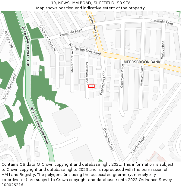 19, NEWSHAM ROAD, SHEFFIELD, S8 9EA: Location map and indicative extent of plot