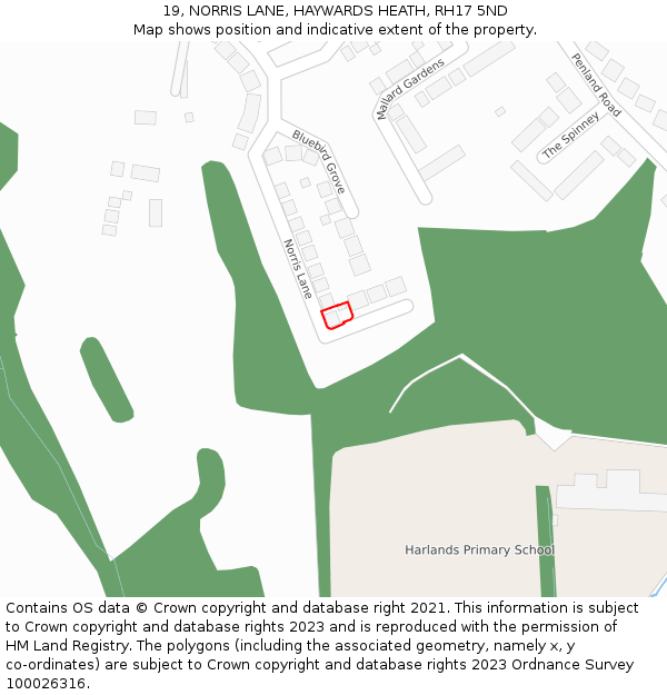 19, NORRIS LANE, HAYWARDS HEATH, RH17 5ND: Location map and indicative extent of plot