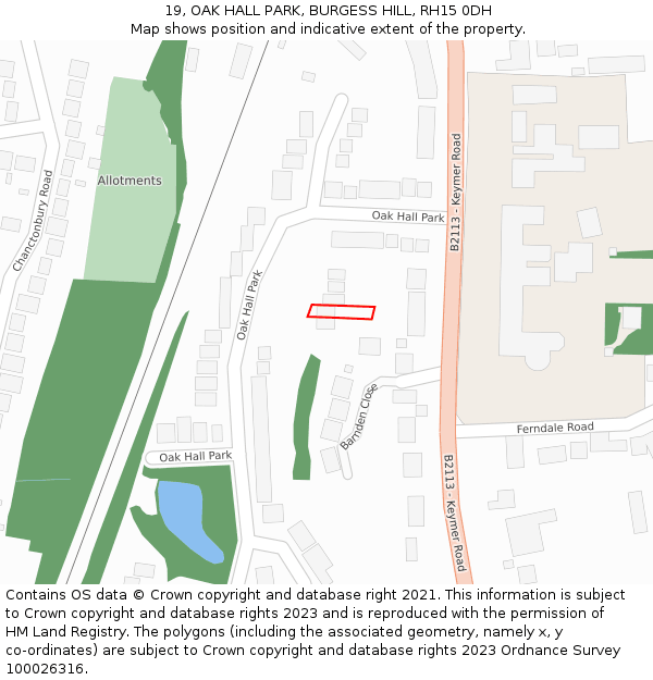 19, OAK HALL PARK, BURGESS HILL, RH15 0DH: Location map and indicative extent of plot