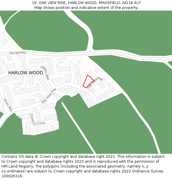 19, OAK VIEW RISE, HARLOW WOOD, MANSFIELD, NG18 4UT: Location map and indicative extent of plot