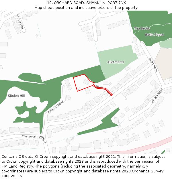 19, ORCHARD ROAD, SHANKLIN, PO37 7NX: Location map and indicative extent of plot