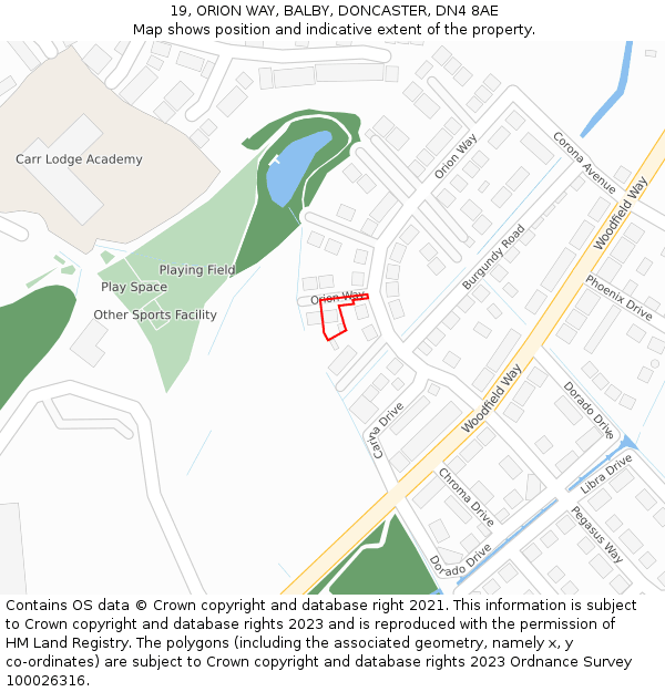 19, ORION WAY, BALBY, DONCASTER, DN4 8AE: Location map and indicative extent of plot