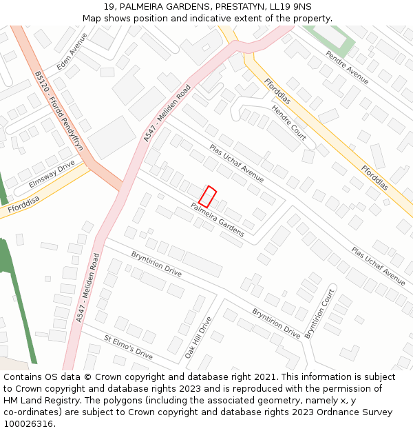 19, PALMEIRA GARDENS, PRESTATYN, LL19 9NS: Location map and indicative extent of plot