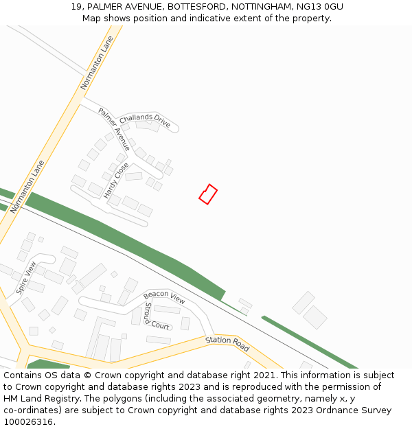 19, PALMER AVENUE, BOTTESFORD, NOTTINGHAM, NG13 0GU: Location map and indicative extent of plot