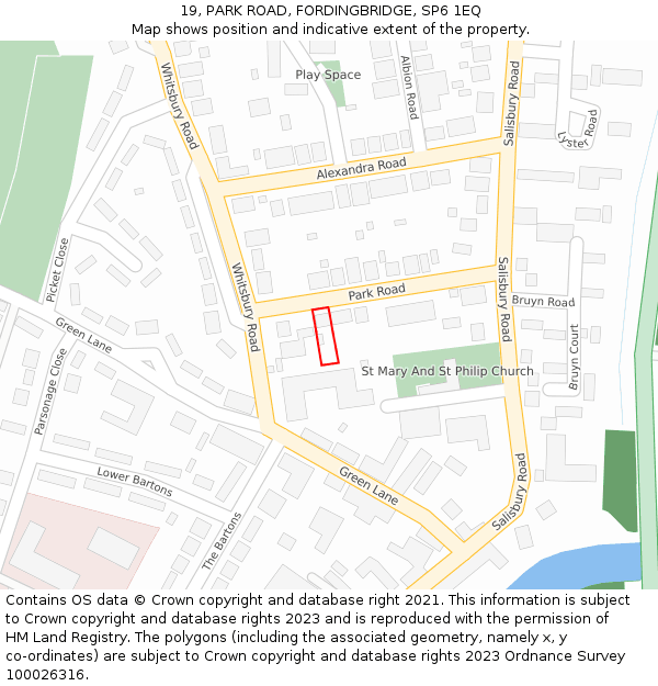 19, PARK ROAD, FORDINGBRIDGE, SP6 1EQ: Location map and indicative extent of plot