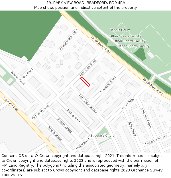 19, PARK VIEW ROAD, BRADFORD, BD9 4PA: Location map and indicative extent of plot