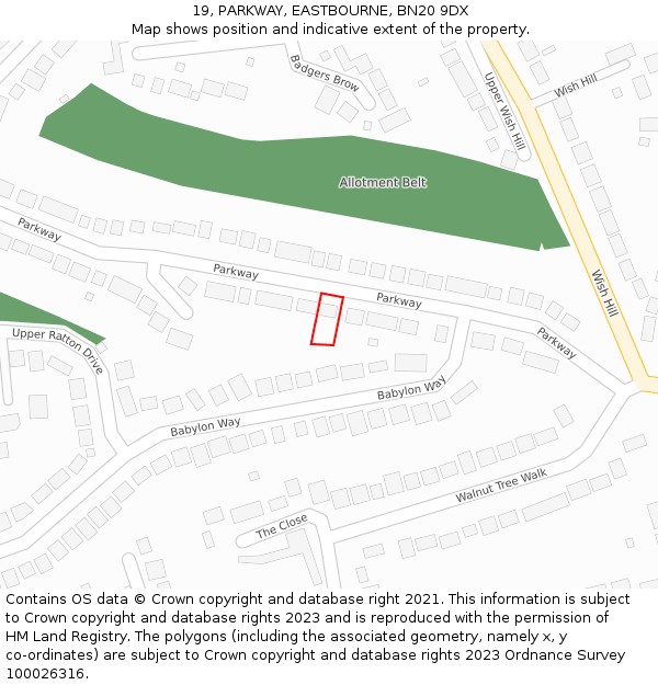 19, PARKWAY, EASTBOURNE, BN20 9DX: Location map and indicative extent of plot