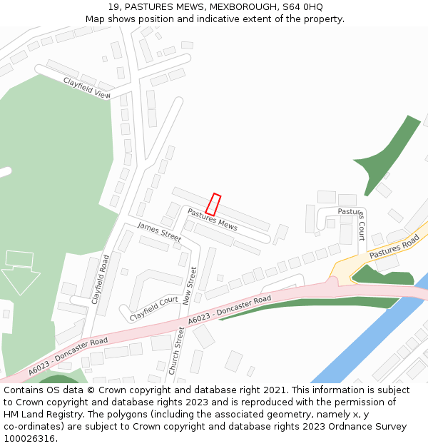 19, PASTURES MEWS, MEXBOROUGH, S64 0HQ: Location map and indicative extent of plot