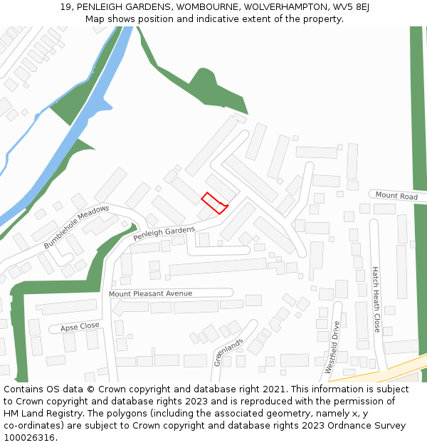 19, PENLEIGH GARDENS, WOMBOURNE, WOLVERHAMPTON, WV5 8EJ: Location map and indicative extent of plot