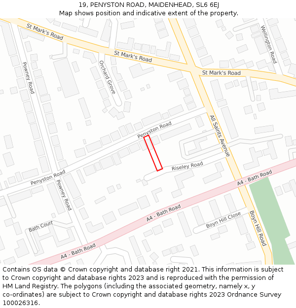 19, PENYSTON ROAD, MAIDENHEAD, SL6 6EJ: Location map and indicative extent of plot