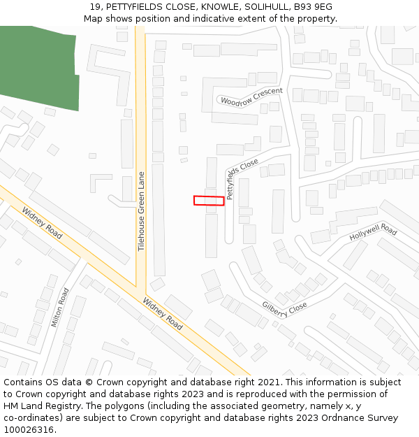 19, PETTYFIELDS CLOSE, KNOWLE, SOLIHULL, B93 9EG: Location map and indicative extent of plot