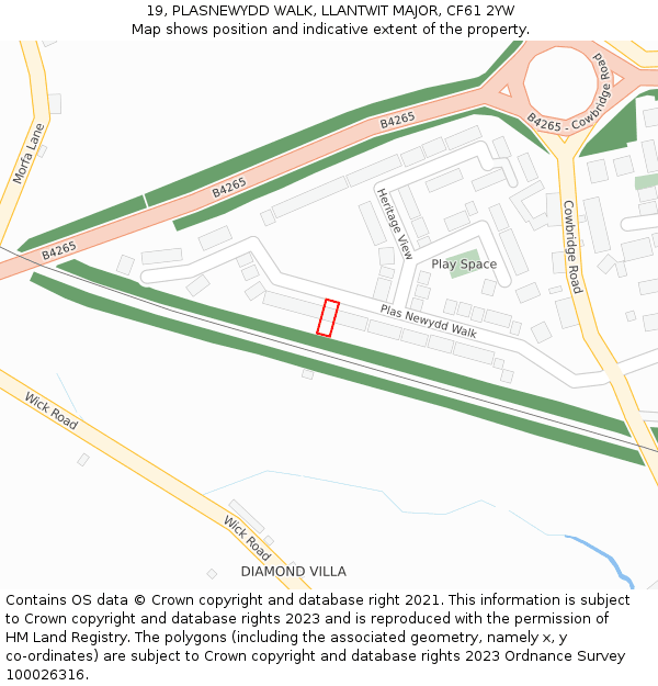 19, PLASNEWYDD WALK, LLANTWIT MAJOR, CF61 2YW: Location map and indicative extent of plot