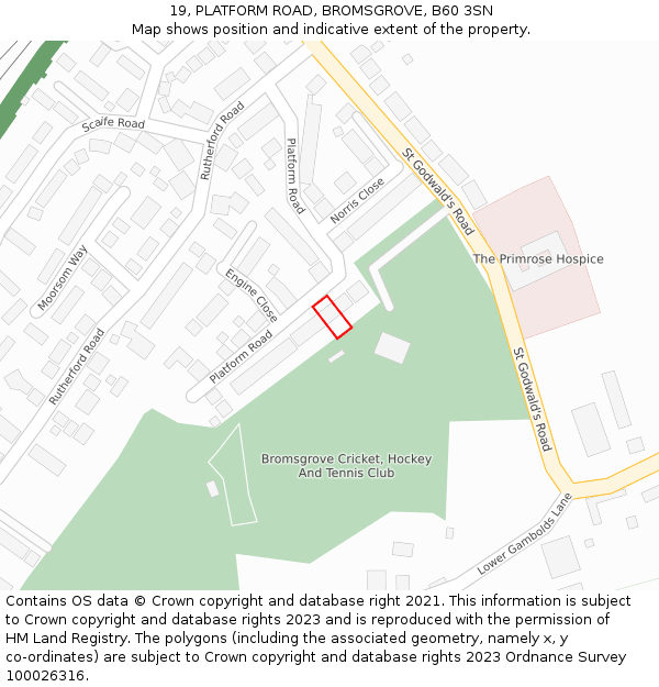 19, PLATFORM ROAD, BROMSGROVE, B60 3SN: Location map and indicative extent of plot