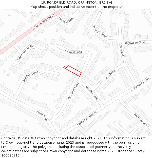 19, PONDFIELD ROAD, ORPINGTON, BR6 8HJ: Location map and indicative extent of plot