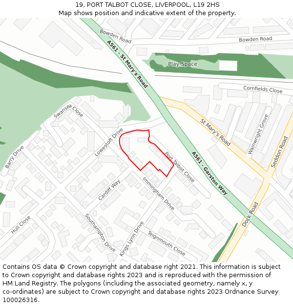 19, PORT TALBOT CLOSE, LIVERPOOL, L19 2HS: Location map and indicative extent of plot