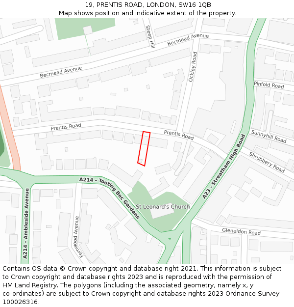 19, PRENTIS ROAD, LONDON, SW16 1QB: Location map and indicative extent of plot