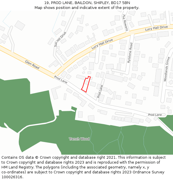 19, PROD LANE, BAILDON, SHIPLEY, BD17 5BN: Location map and indicative extent of plot