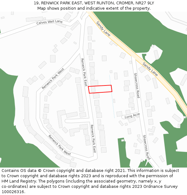 19, RENWICK PARK EAST, WEST RUNTON, CROMER, NR27 9LY: Location map and indicative extent of plot