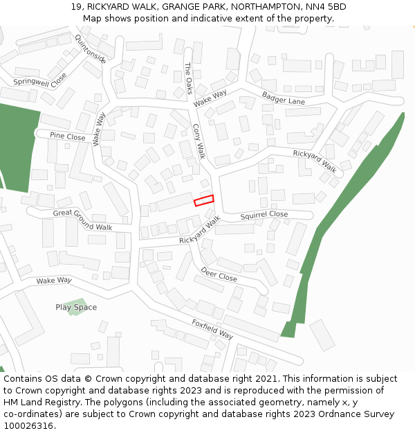 19, RICKYARD WALK, GRANGE PARK, NORTHAMPTON, NN4 5BD: Location map and indicative extent of plot